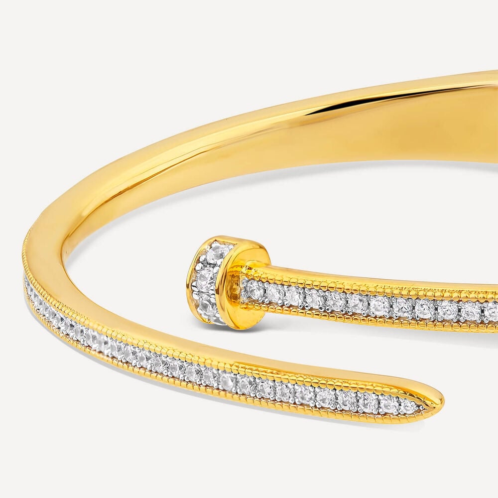 Yellow Gold Plated Cubic Zirconia Nail Bangle image number 1
