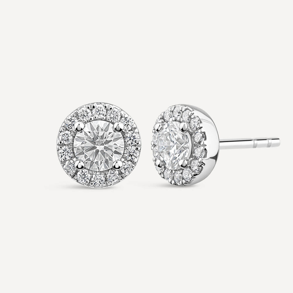 Born 9ct White Gold Lab Grown 1.06ct Diamond Halo Stud Earrings image number 1