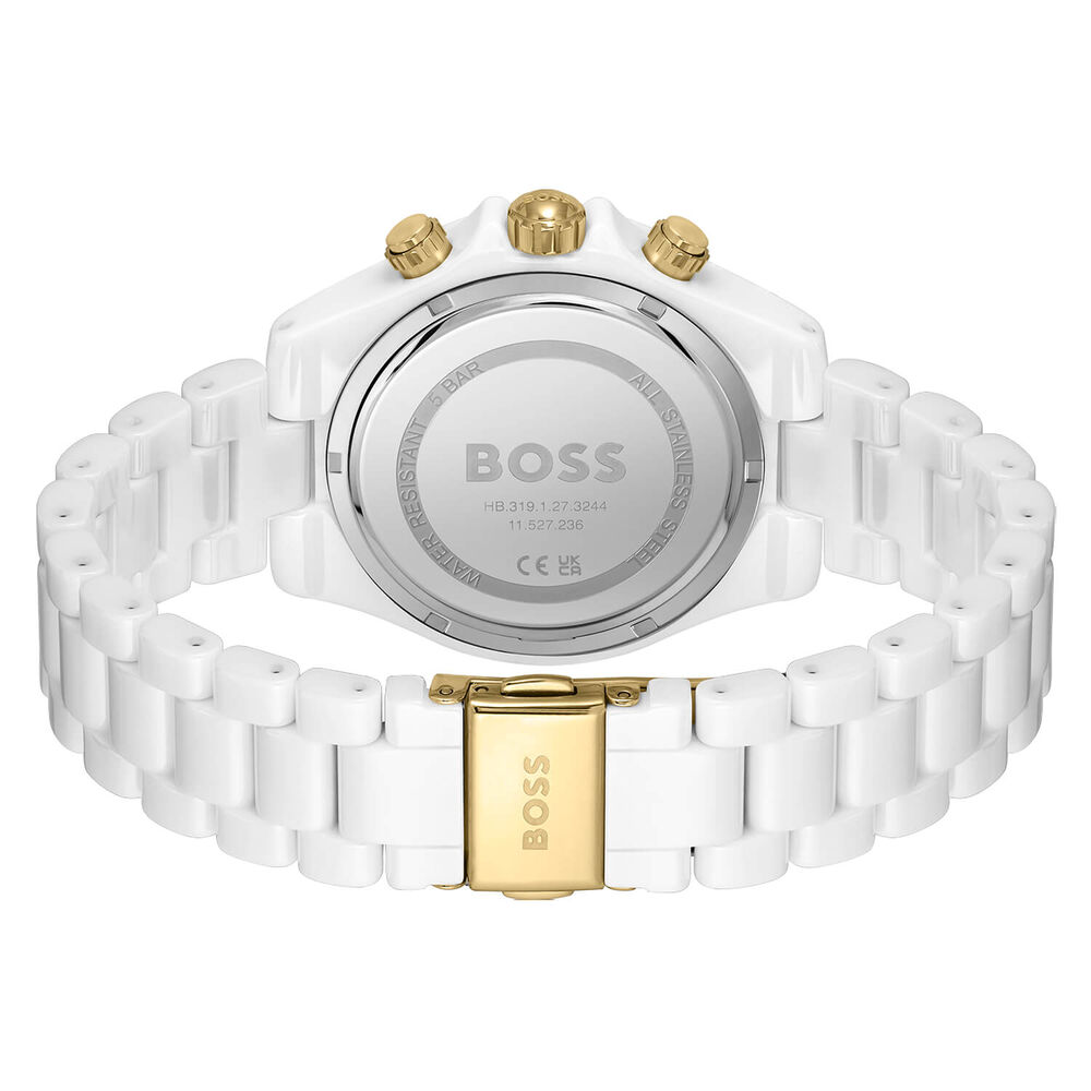 Hugo Boss Novia Quartz 38mm Gold Dial White Ceramic Case Bracelet Watch image number 3