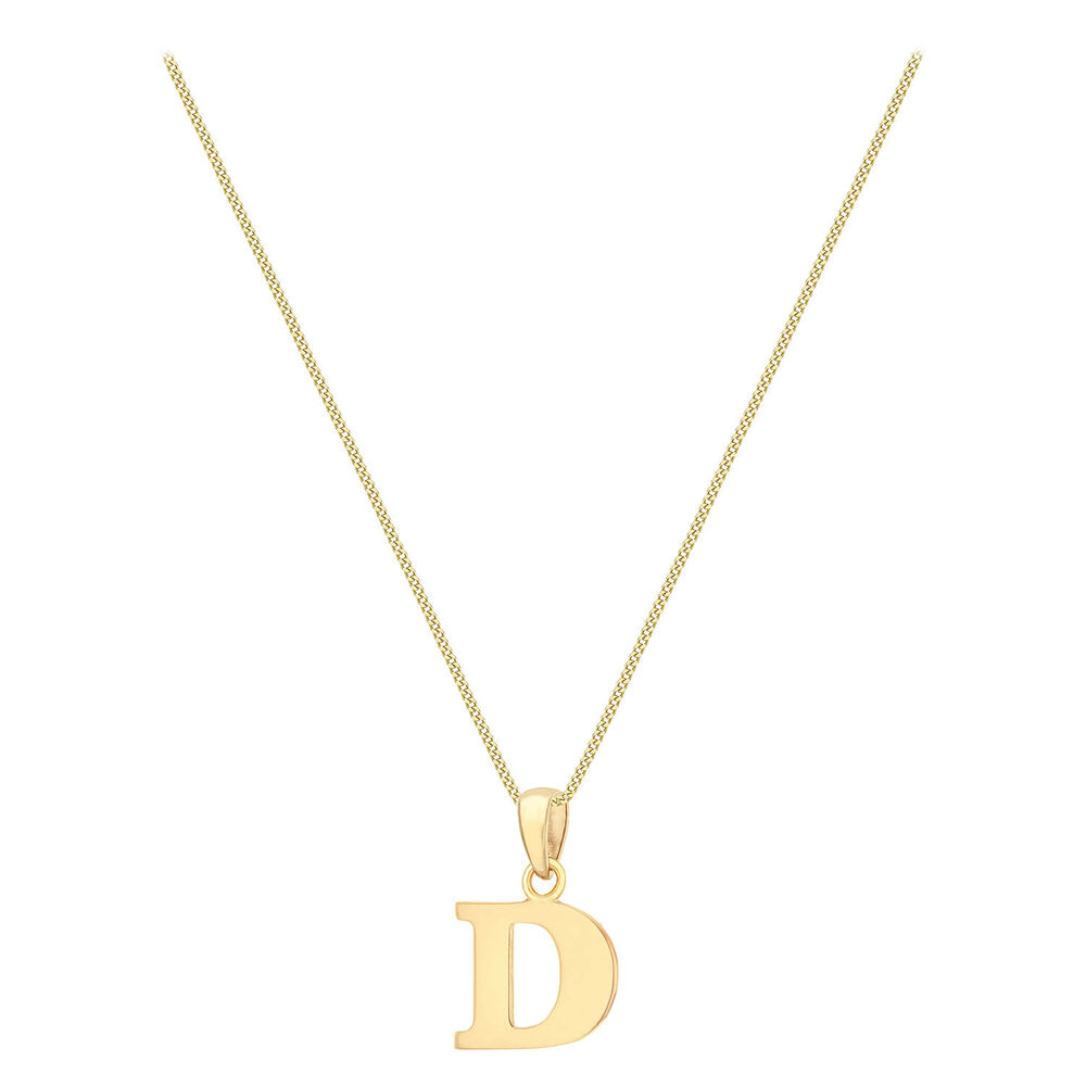 9ct Yellow Gold Plain Initial D Pendant  (Chain Included) image number 1