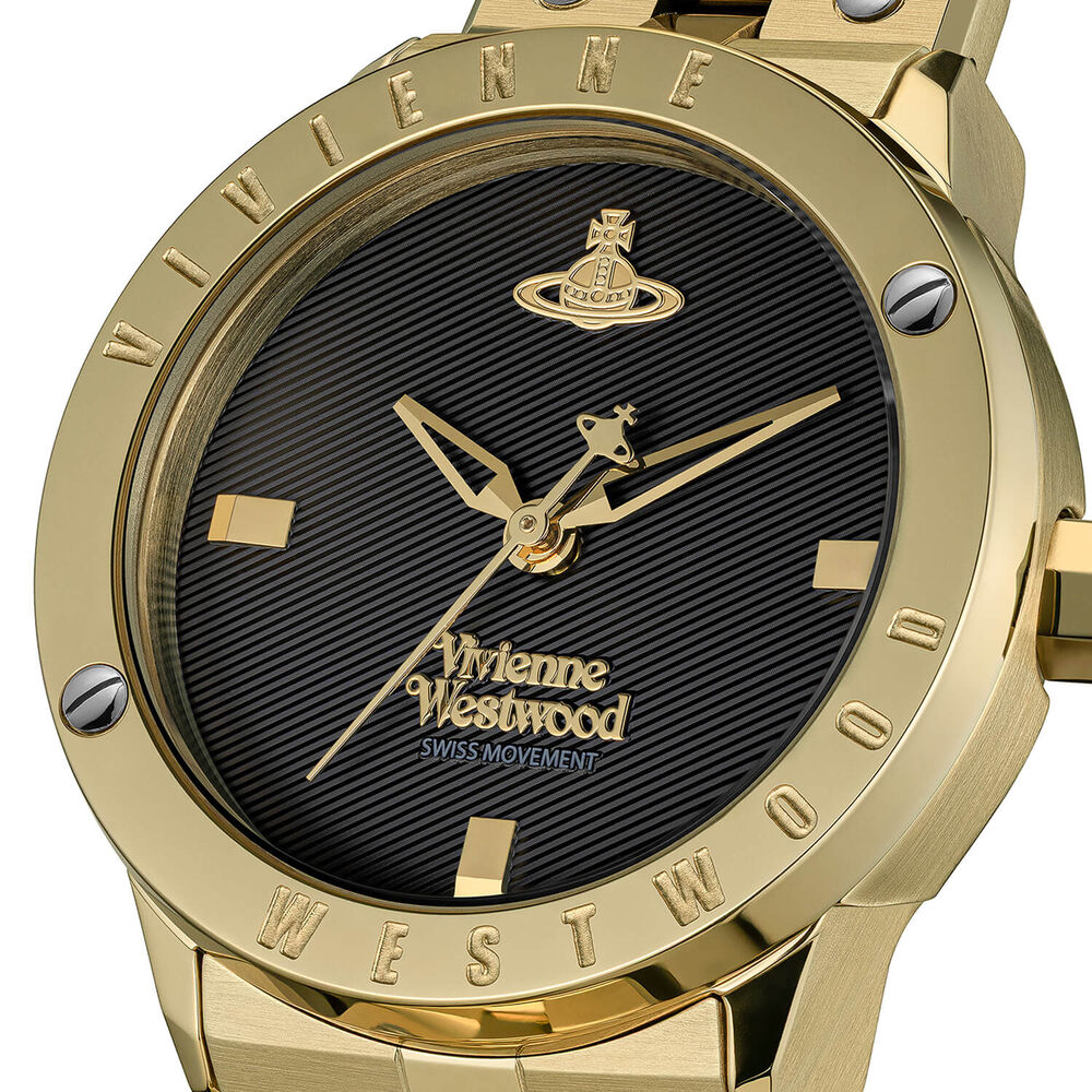 Vivienne Westwood Trellick 30mm Black Dial Gold Tone Steel Bracelet Watch
