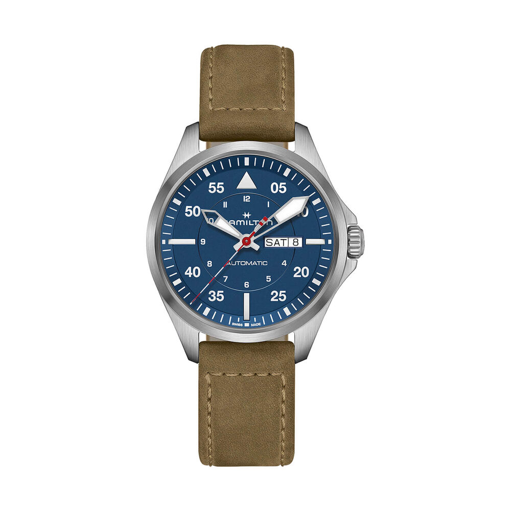 Hamilton Khaki Aviation Pilot Day Date Auto Air Glaciers Edition 42mm Blue Dial Strap Watch image number 7