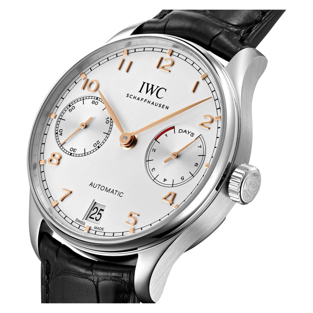 IWC Schaffhausen Portugieser Automatic Silver Dial Black Strap Watch image number 1