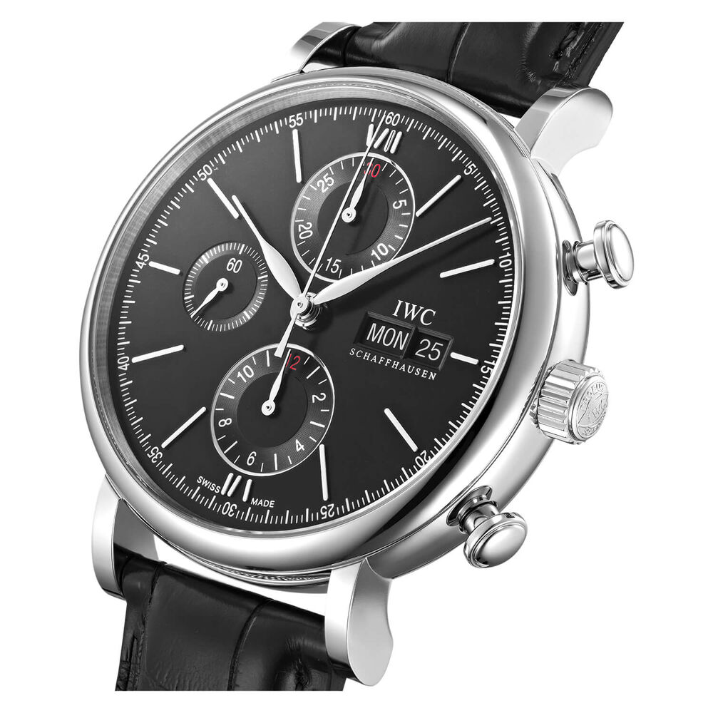 IWC Schaffhausen Portofino Chronograph Black Dial Strap Watch