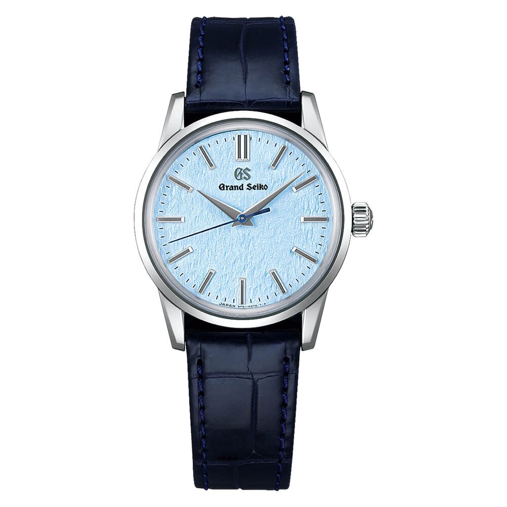 Grand Seiko Skyflake 34mm Blue Dial Black Strap Watch