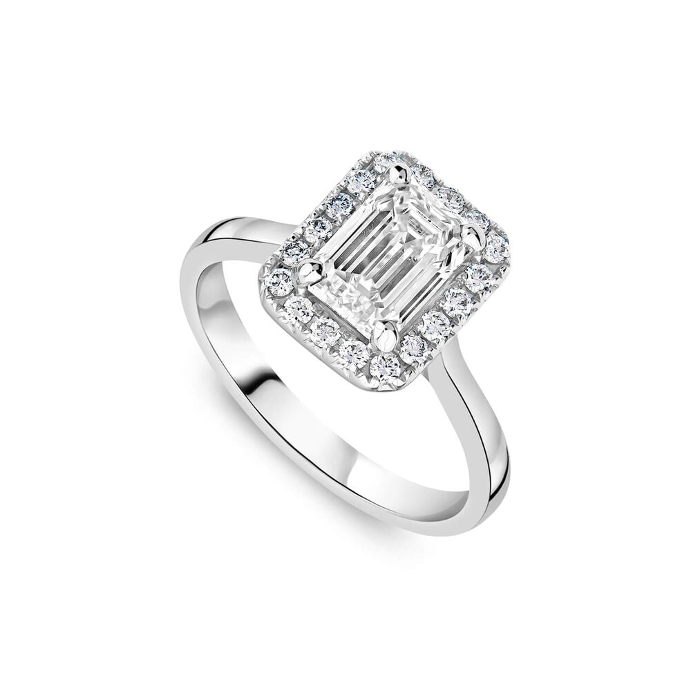 Born Platinum 1.72ct Lab Grown Emerald Cut Halo Diamond Ring image number 0