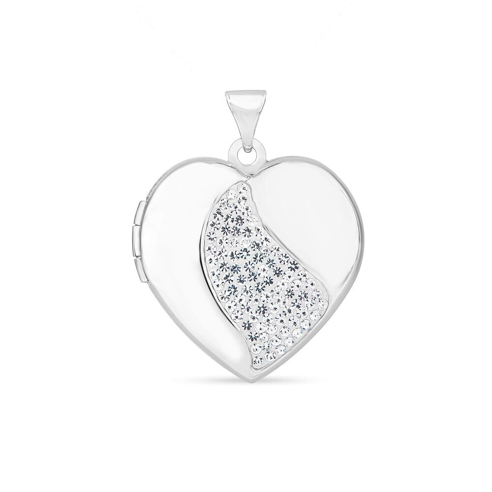 Silver crystal heart locket (Chain Included)