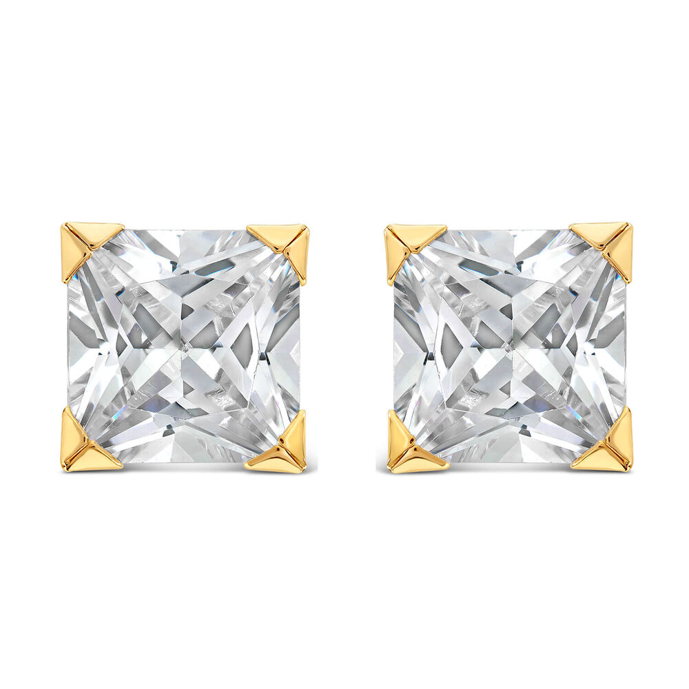 9ct Yellow Gold 8MM Princess Cut Cubic Zirconia Stud Earrings image number 0
