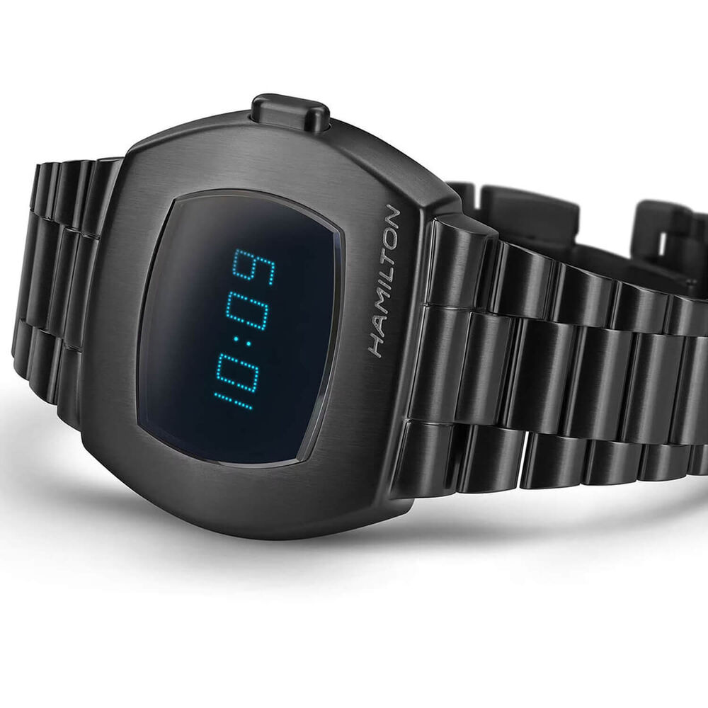 Hamilton American Classic PSR Digital Quartz 41mm Blue Dial PVD Black Steel Bracelet Watch image number 5