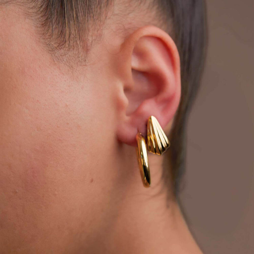 Yellow Gold Plated Sterling Silver Chunky Shell Stud Earrings image number 2