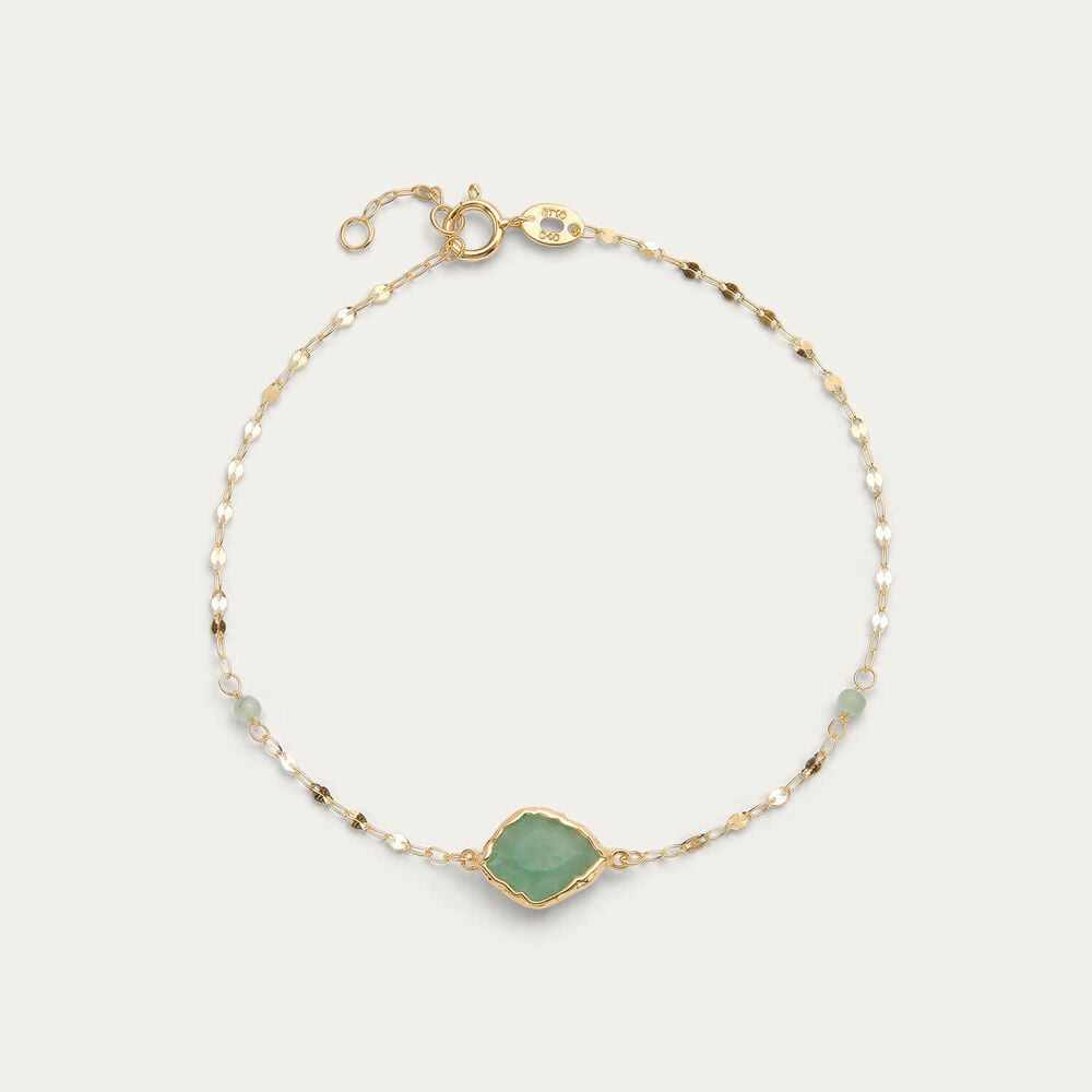 9ct Yellow Gold Beaded Chain Green Aventurine Bracelet
