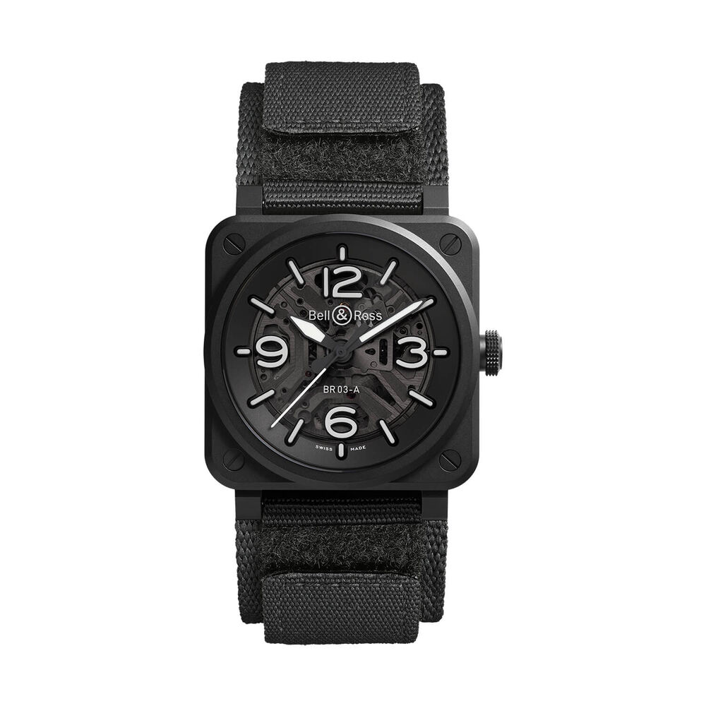 Bell & Ross BR-03 Skeleton Black Ceramic 41mm Dial Black Rubber Strap Watch
