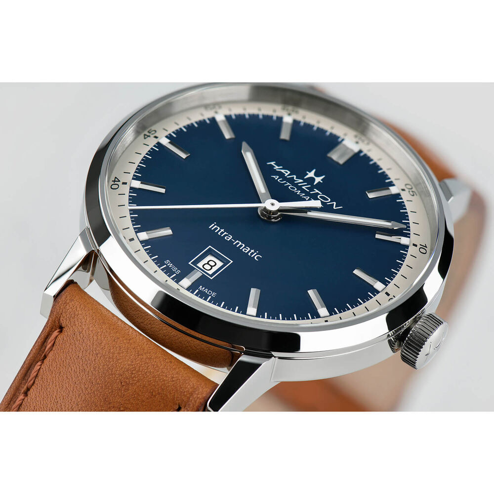 Hamilton American Classic Intra-Matic Auto 40mm Blue Case Brown Watch image number 3
