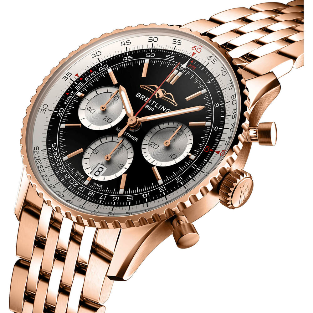 Breitling 18ct Navitimer B01 Chronograph 43 Black Dial 18ct Red Gold Bracelet Watch image number 1