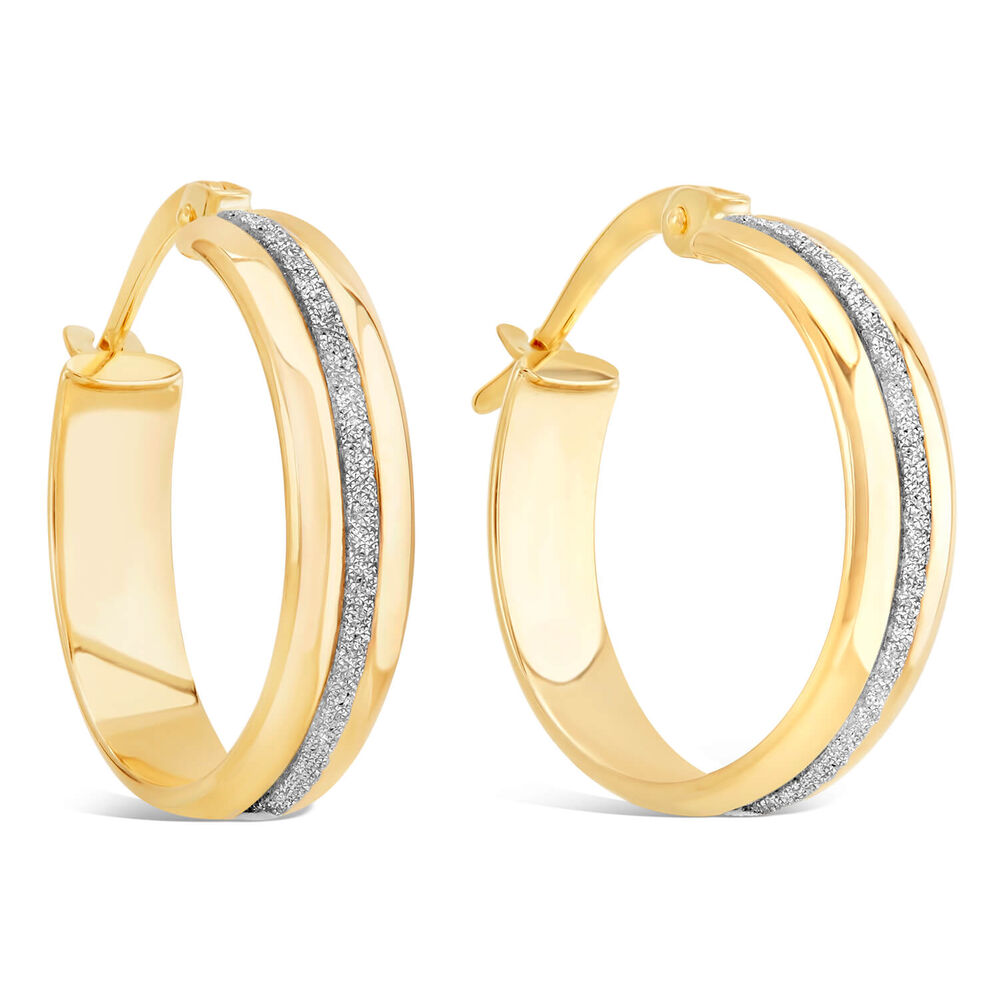 9ct Yellow Gold Small 15mm Glitter Hoop Earrings image number 1