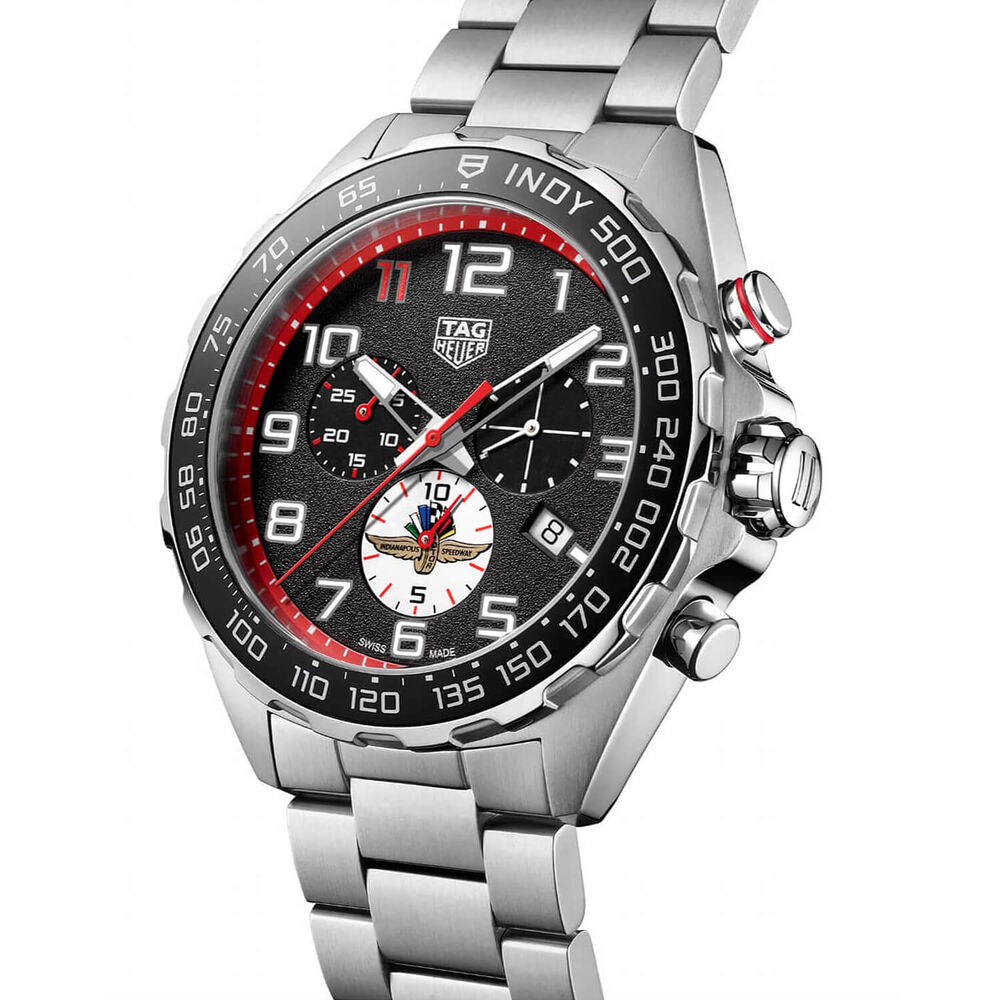 TAG Heuer Formula 1 Chronograph x Indy 500 43mm Black Dial Steel Bracelet Watch image number 2