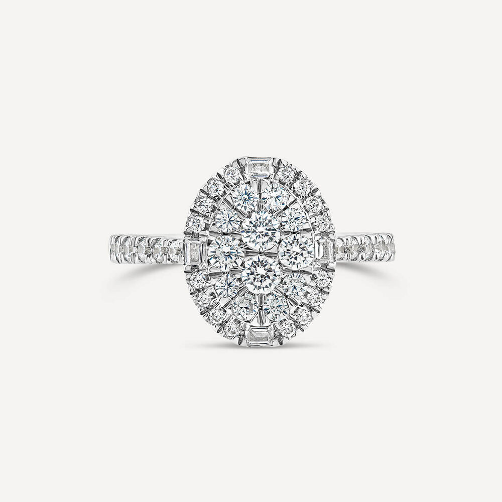 Platinum 1ct Oval Cluster Diamond & Shoulders Engagement Ring