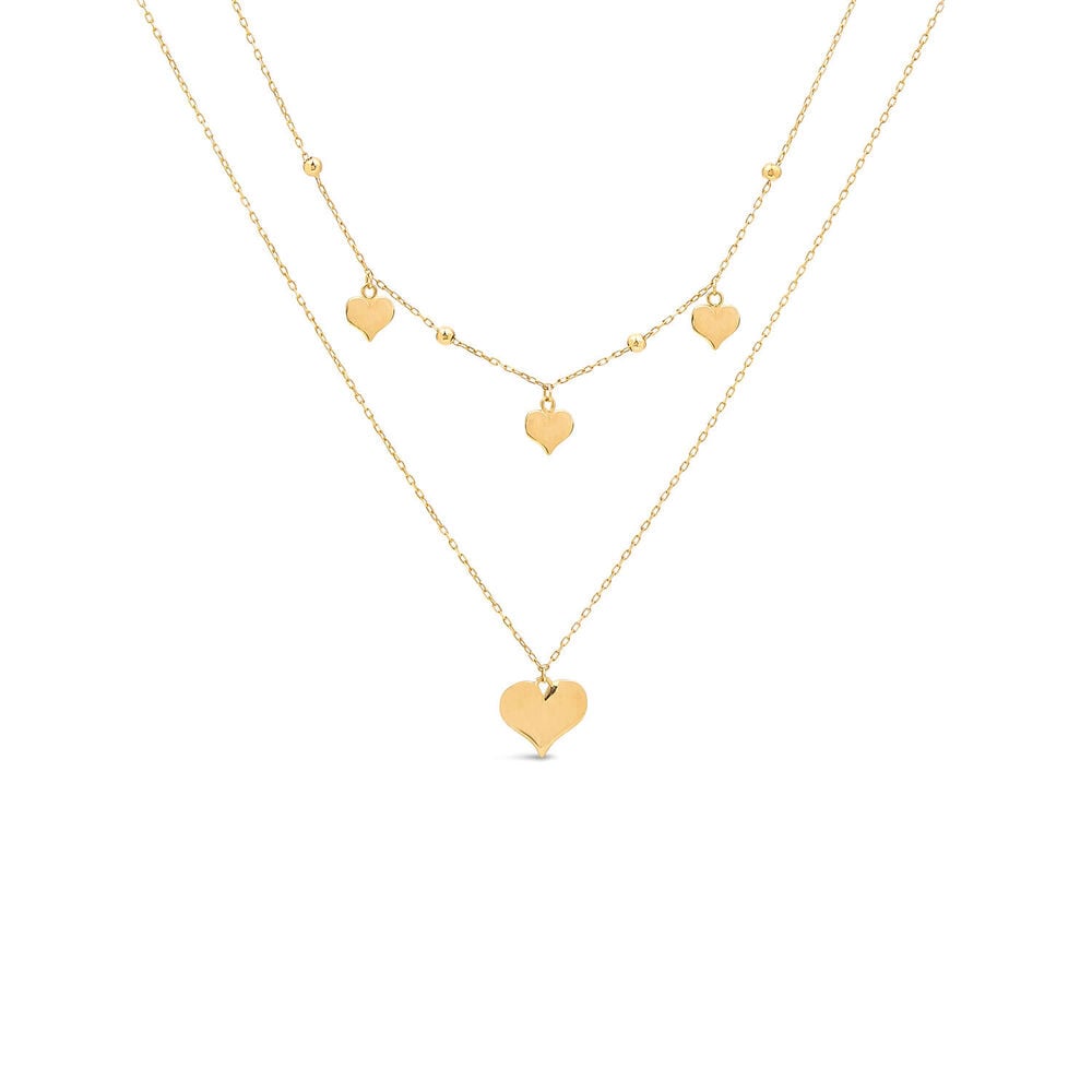 9ct Yellow Gold Polished Hearts Two Layer Necklet