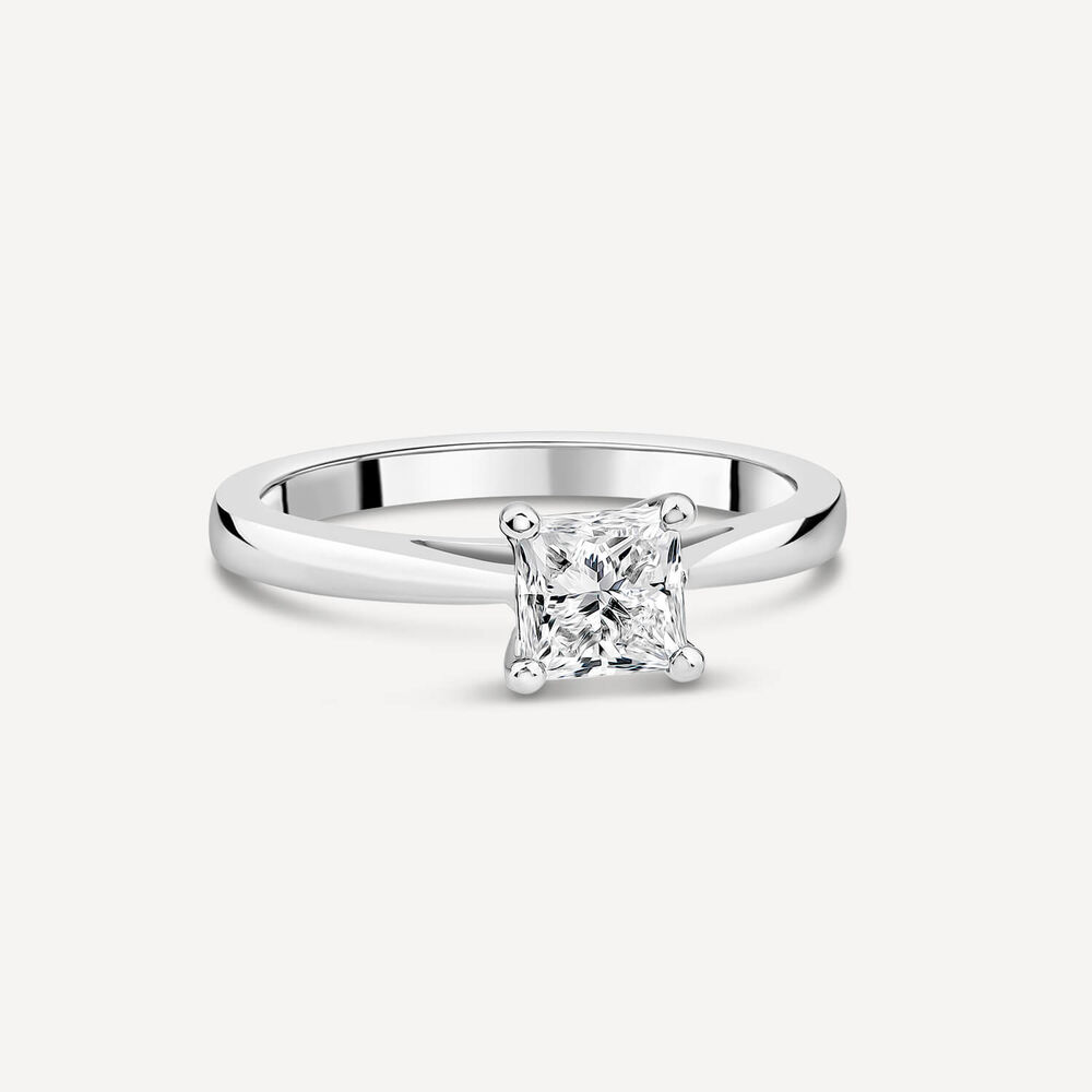 Platinum 0.91ct Princess Diamond Four Claw Solitaire Ring image number 2