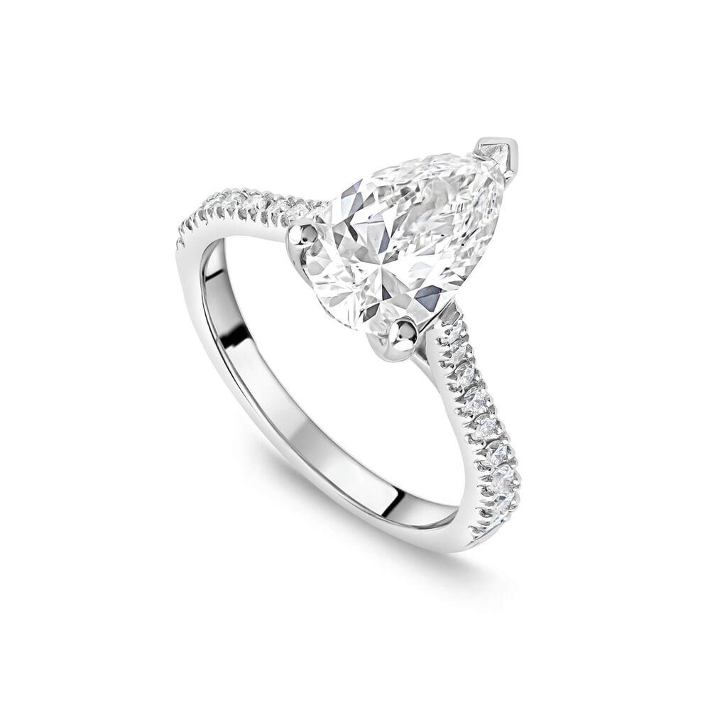 Born Platinum Lab Grown 2.20ct Pear Solitaire & Diamond Sides Ring image number 0
