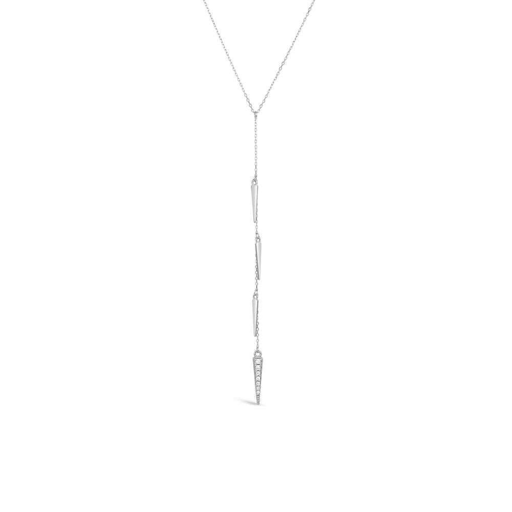 9ct White Gold Cubic Zirconia Set & Polished Drop Necklet image number 0