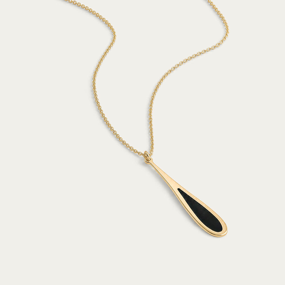 9ct Yellow Gold Black Enamel Teardrop Pendant