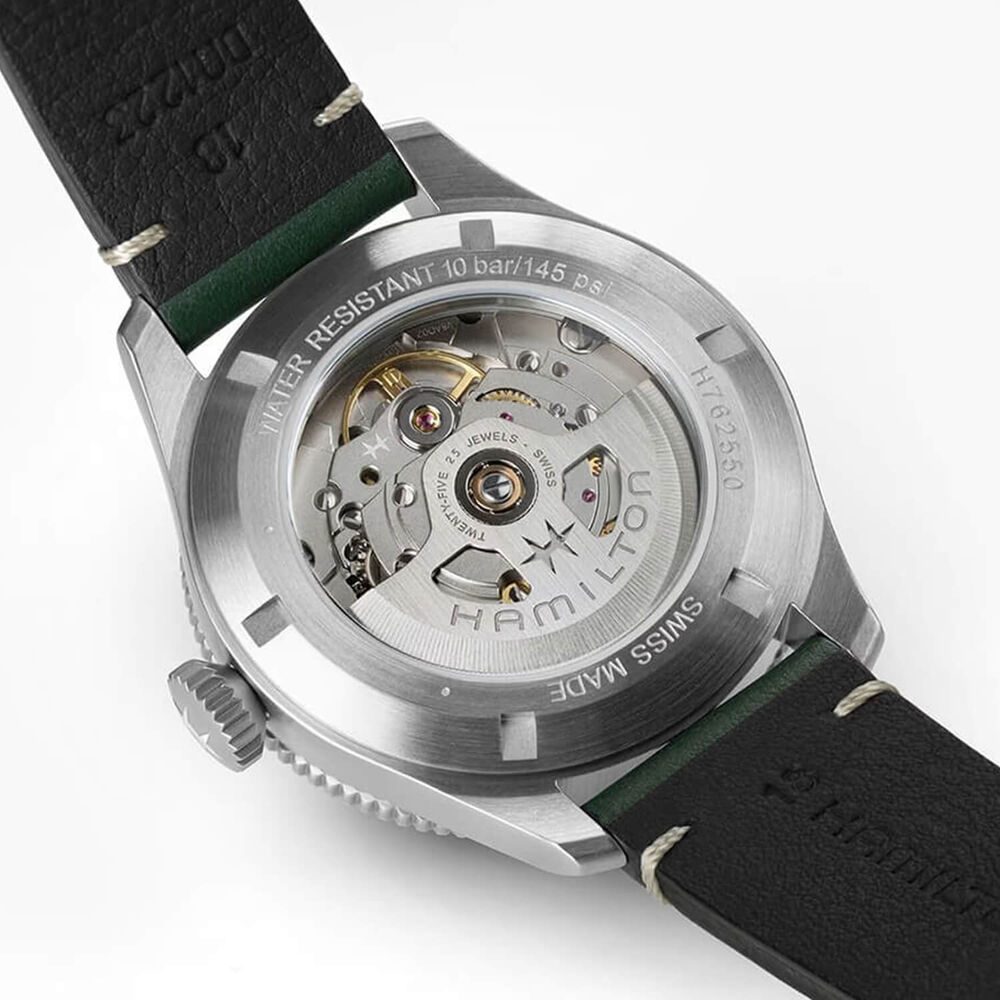 Khaki Aviation Pilot Pioneer 38mm White Dial Green Leather Strap Watch image number 5