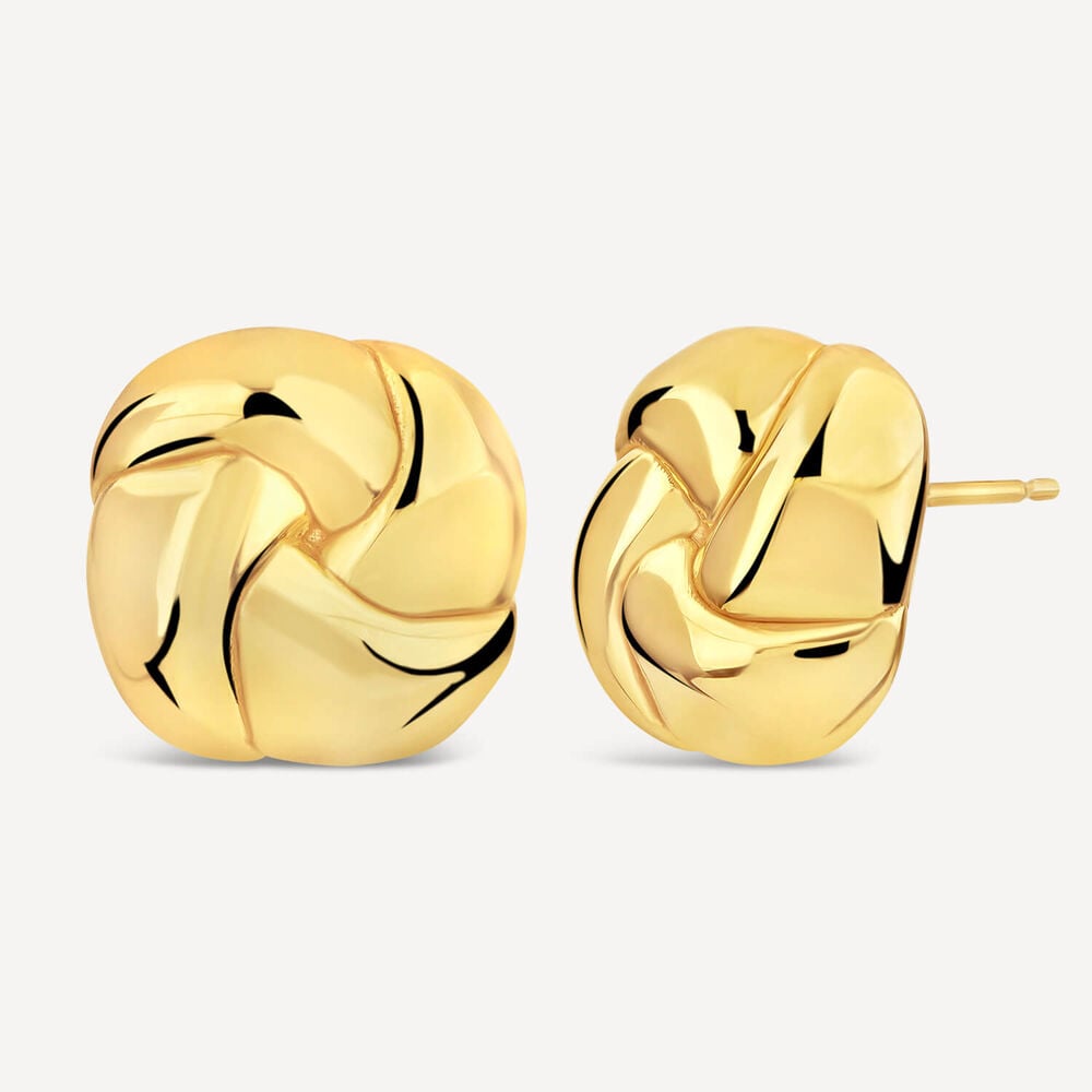 Yellow Gold Plated Sterling Silver Chunky Knot Stud Earrings image number 1