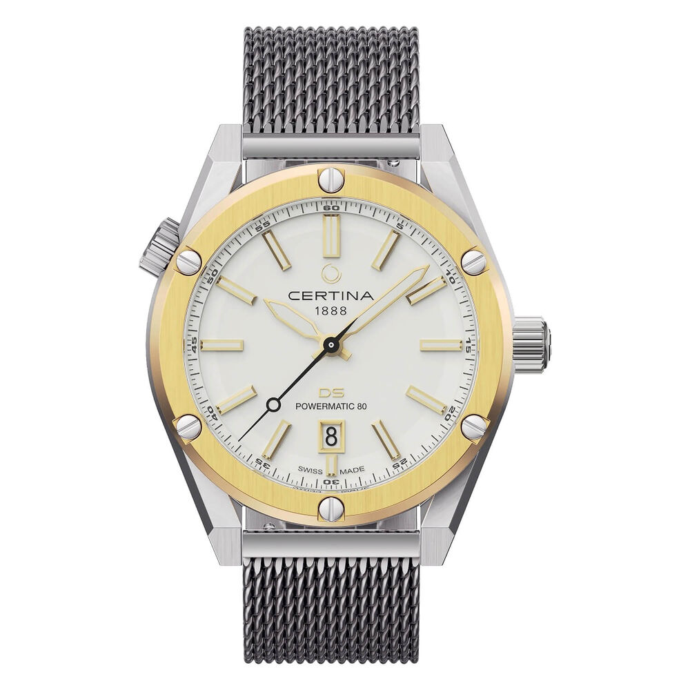 Certina DS+ 37.4mm Silver Dial Yellow Gold Bezel Mesh & Leather Strap Watch Kit image number 3