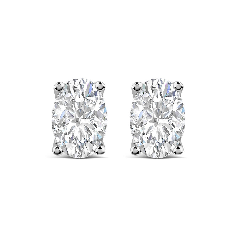 Born 18ct White Gold Lab Grown 1.40ct Diamond Oval Stud Earrings image number 0