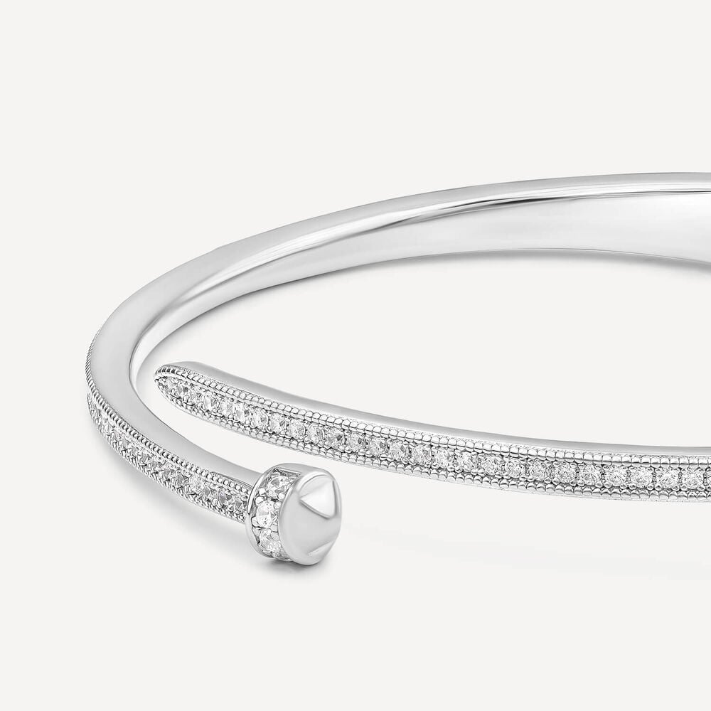 Sterling Silver Cubic Zirconia Open Nail Bangle image number 1
