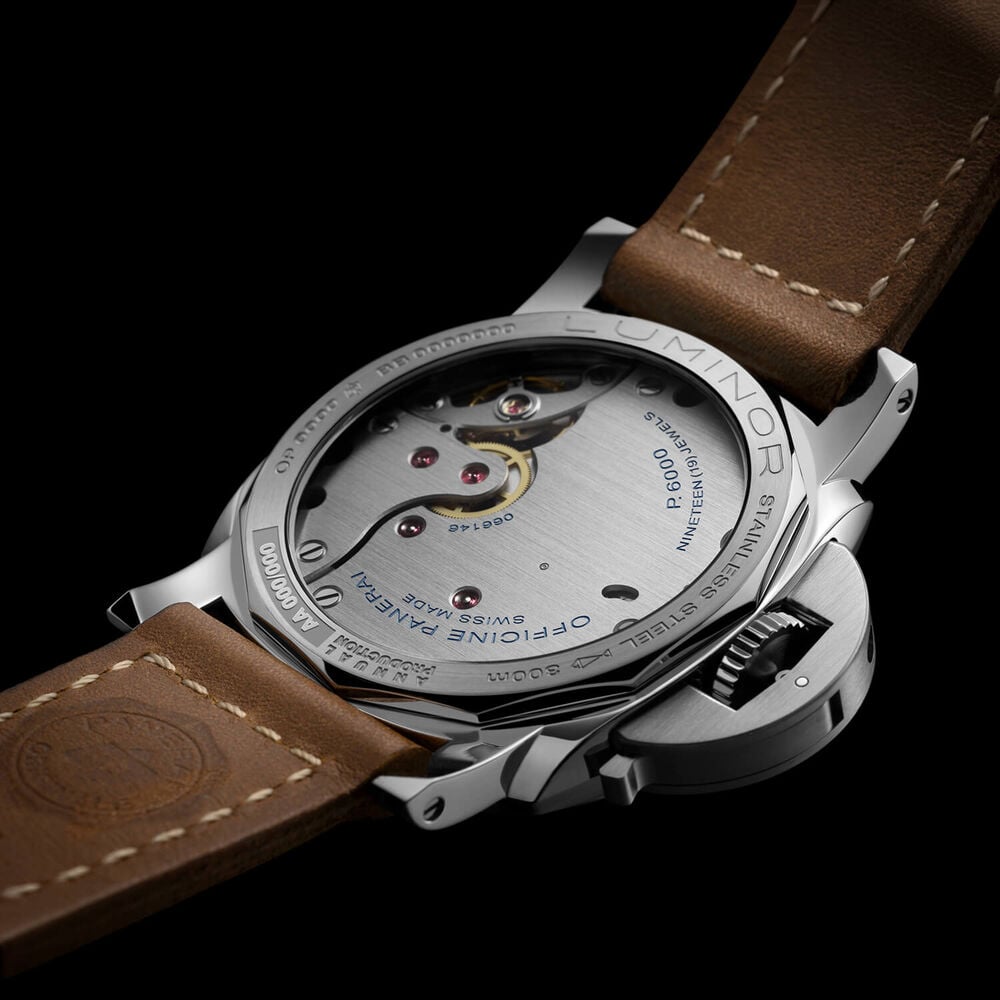 Panerai Luminor Destro 44mm Blue Dial Light Brown Leather Strap Watch