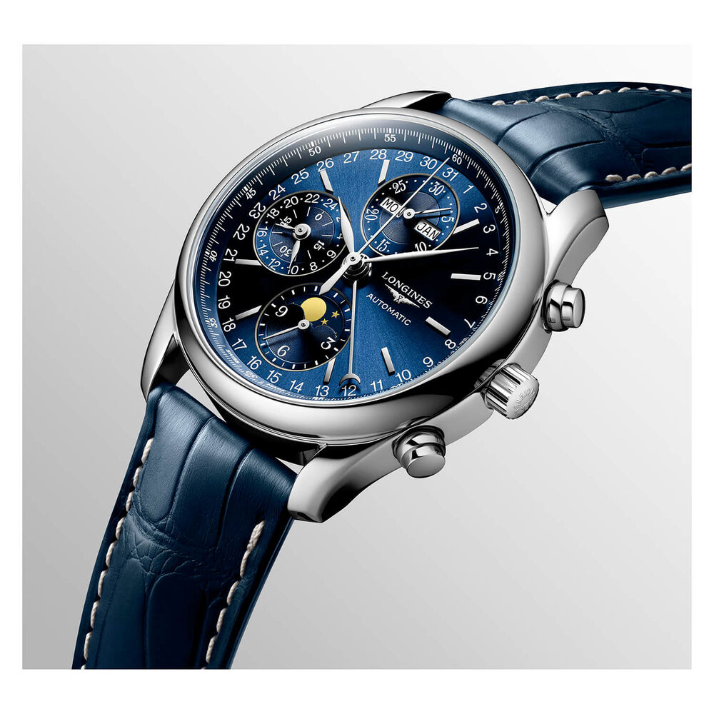 Longines Master Collection Collection Chronograph Blue & Blue Leather Mens Watch image number 4