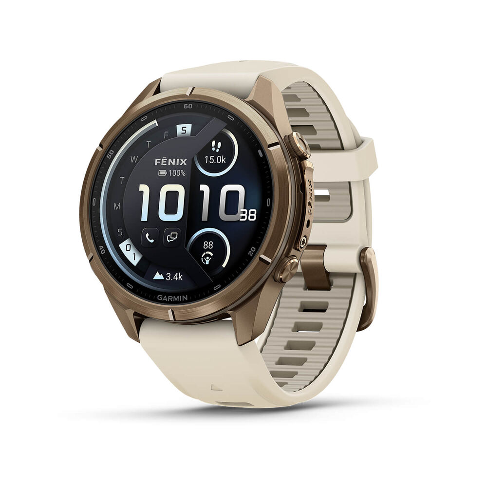 Garmin fenix 9 Pro 43mm Autumn Gold Titanium Cream/French Grey Silicone Strap Watch