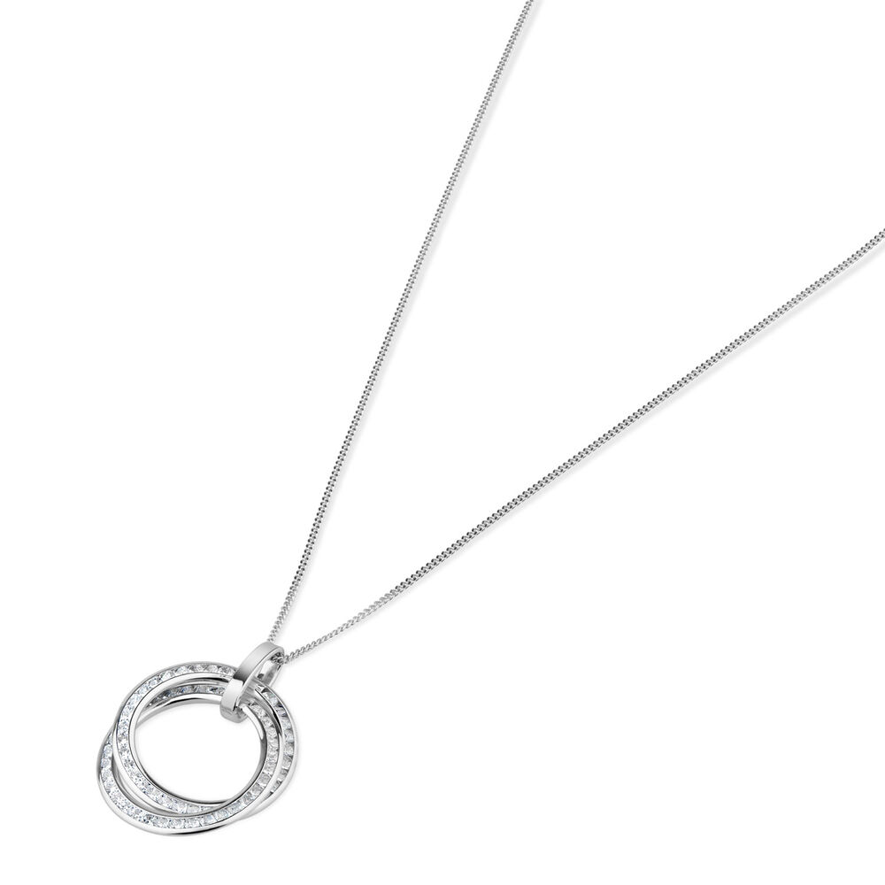 9ct White Gold Cubic Zirconia Double Circle Pendant (Chain Included) image number 1