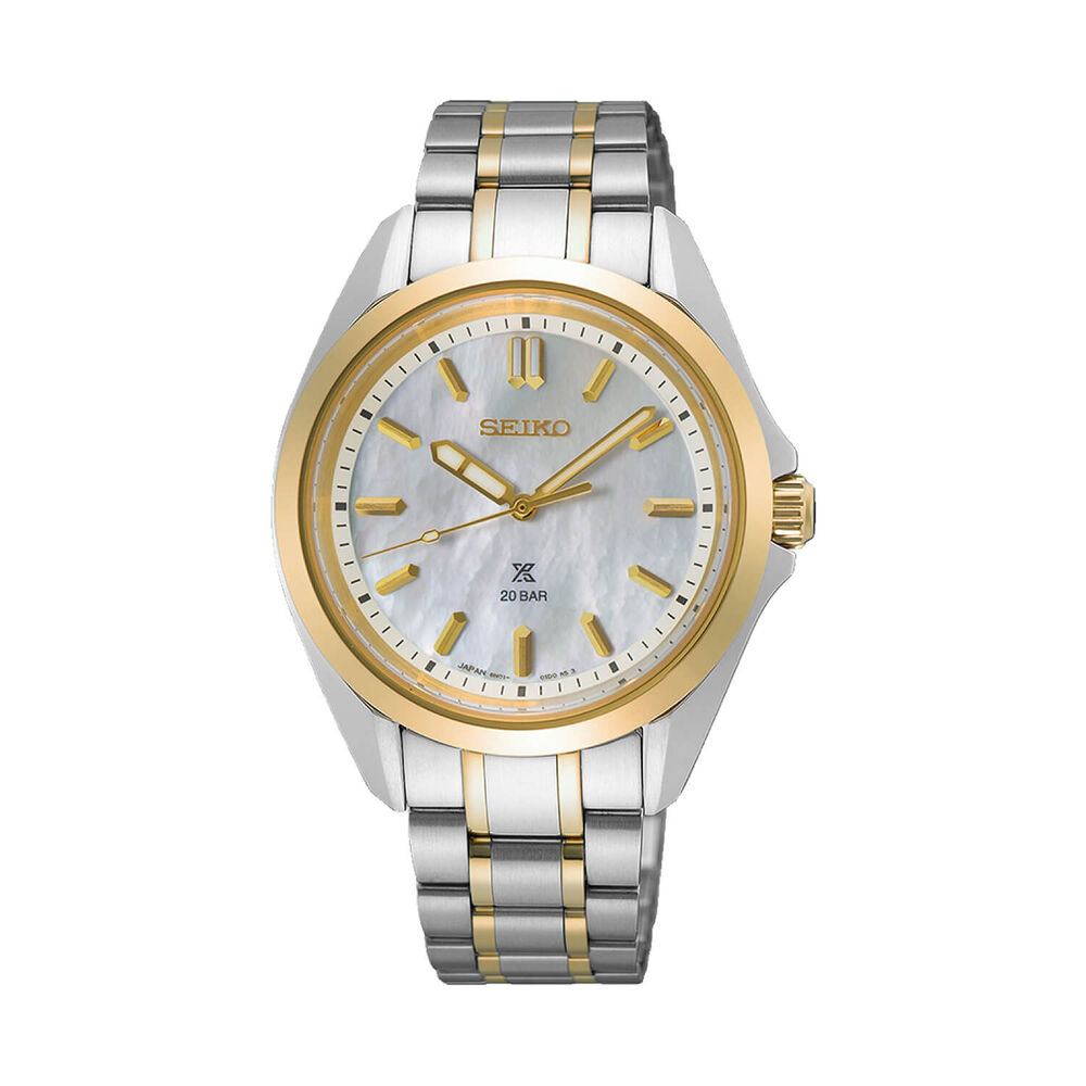 Seiko Prospex Ladies Marine Sports Two-Tone 34mm MOP Dial Steel Bracelet Watch
