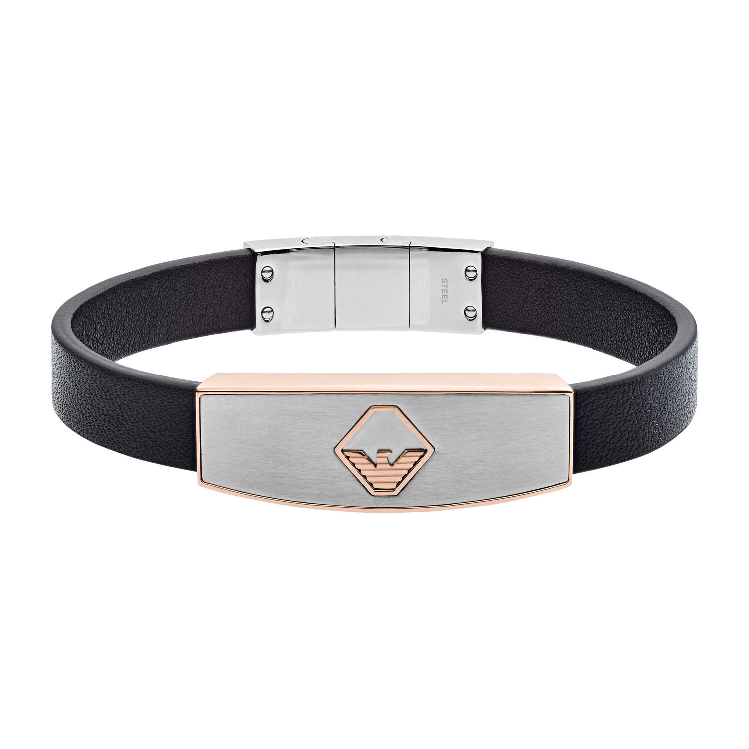 Emporio Armani Stainless Steel Leather Mens Bracelet at Fraser Hart