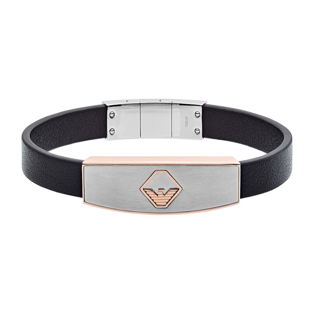 Emporio Armani Stainless Steel Leather Mens Bracelet image number 0