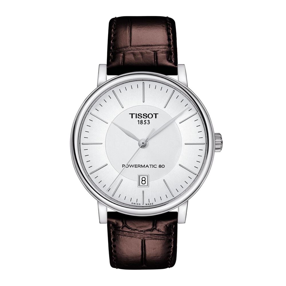 Tissot Carson Premium Powermatic 80 40mm Silver Dial Brown Leather Strap Watch image number 0