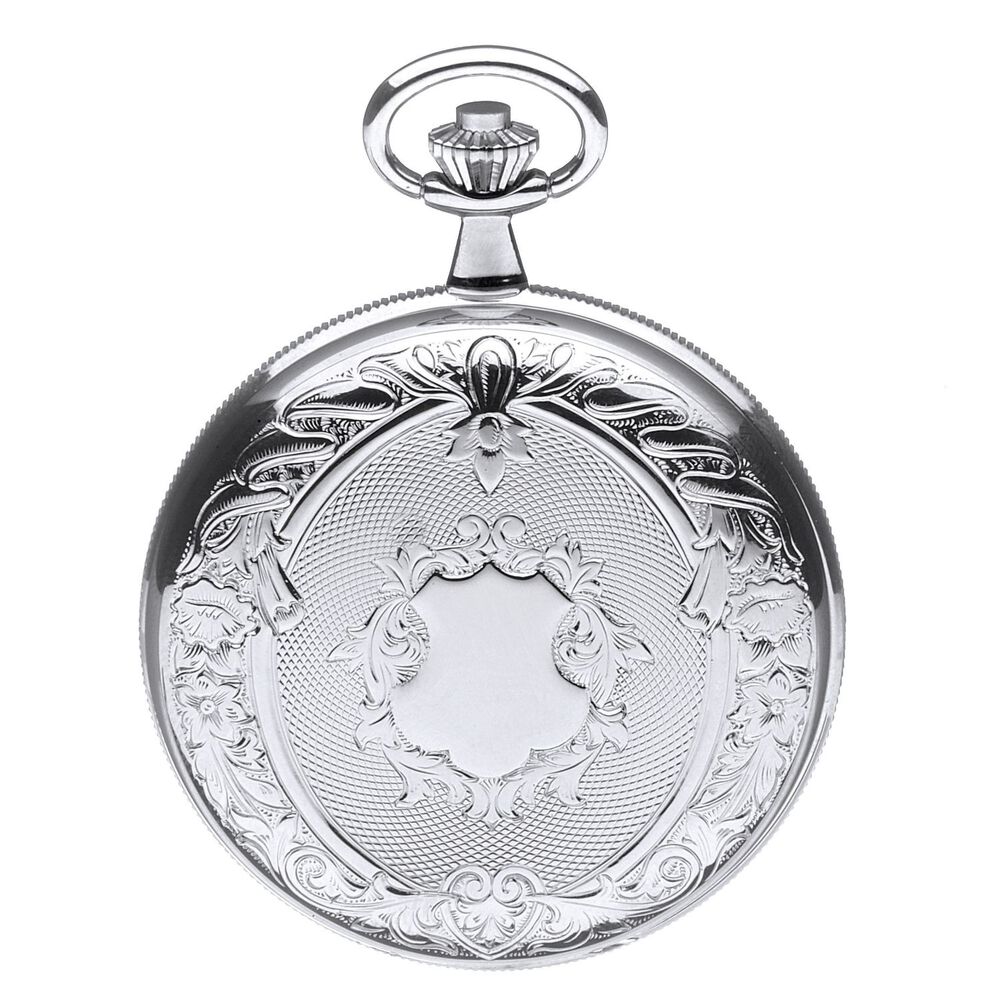 Jean Pierre chrome-plated twin lid skeleton pocket watch