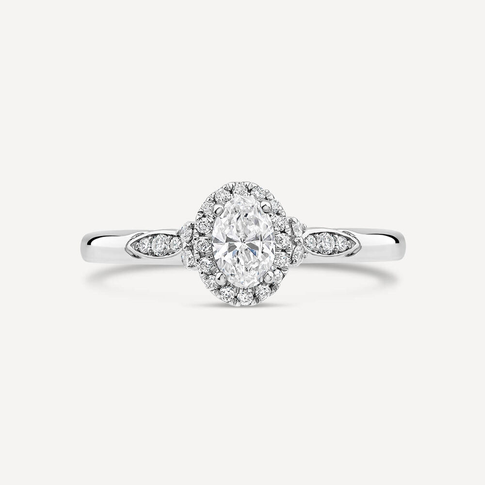 Northen Star Platinum 0.44ct Diamond Oval Centre Halo & Shoulders Ring image number 1