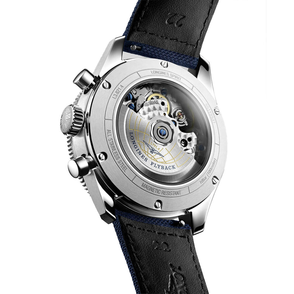 Longines Spirit Flyback 42mm Blue Chronograph Dial Blue Strap Watch image number 5