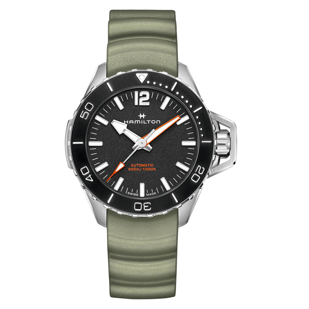 Hamilton Khaki Navy Frogman 46mm Black Dial Green Strap Watch