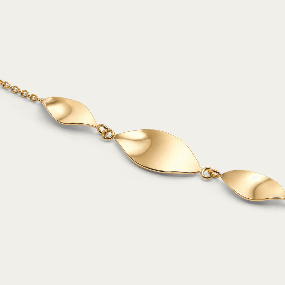 9ct Yellow Gold Polished Leaves Beaded Bracelet