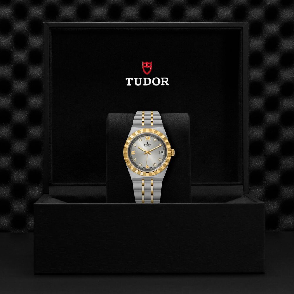 TUDOR Royal 34mm Silver Dial Diamond Dots Two Tone Steel Bracelet Watch image number 4