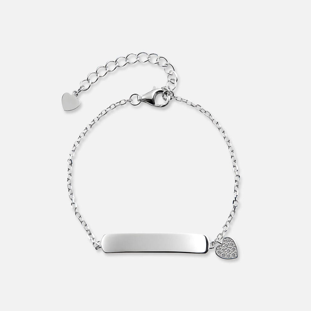 Sterling Silver ID Plate With Cubic Zirconia Heart Bracelet