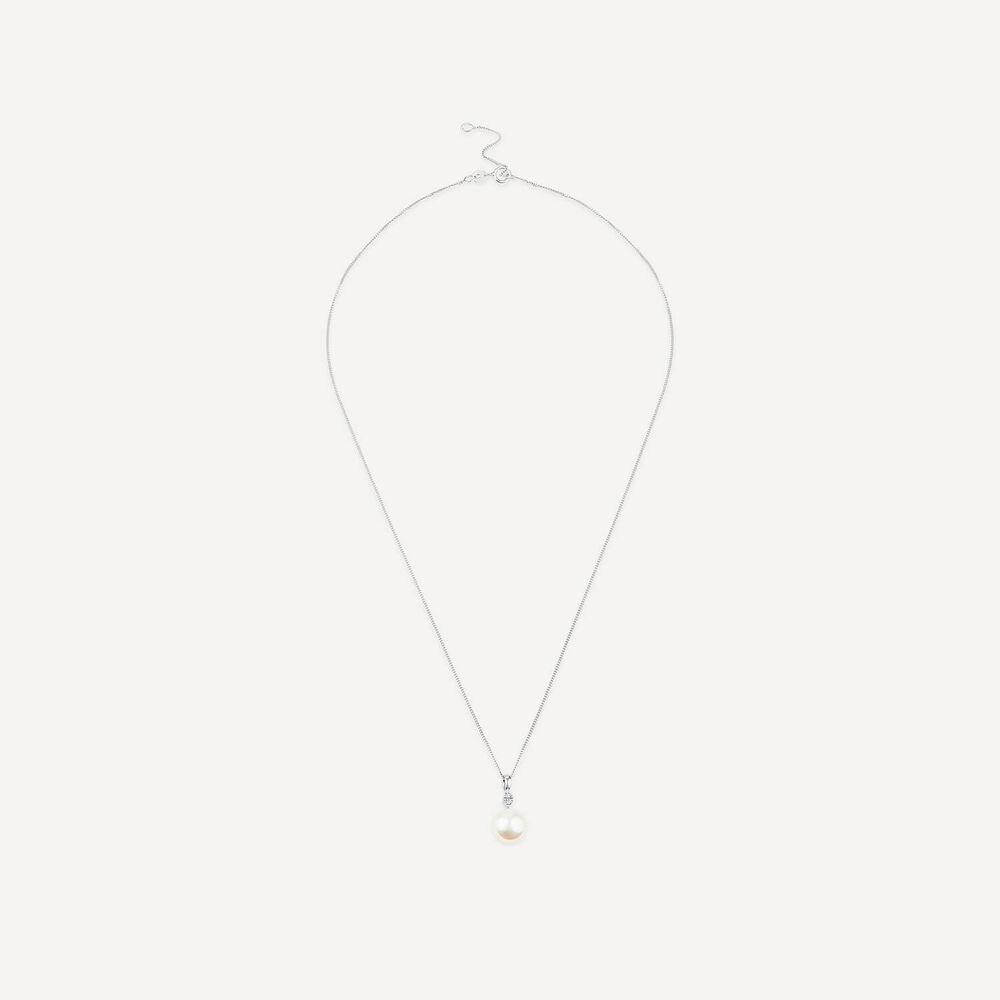 9ct White Gold 0.04ct Top Diamond & Freshwater Pearl Pendant image number 2