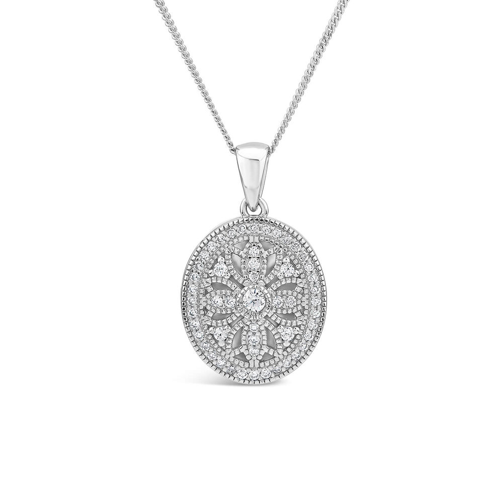 Sterling Silver Small Cubic Zirconia Antique Design Oval Locket Pendant