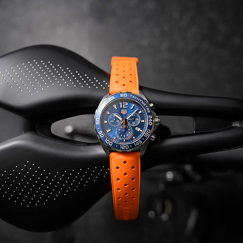 TAG Heuer Formula 1 Chronograph 43mm Blue Dial Orange Rubber Strap Watch image number 3