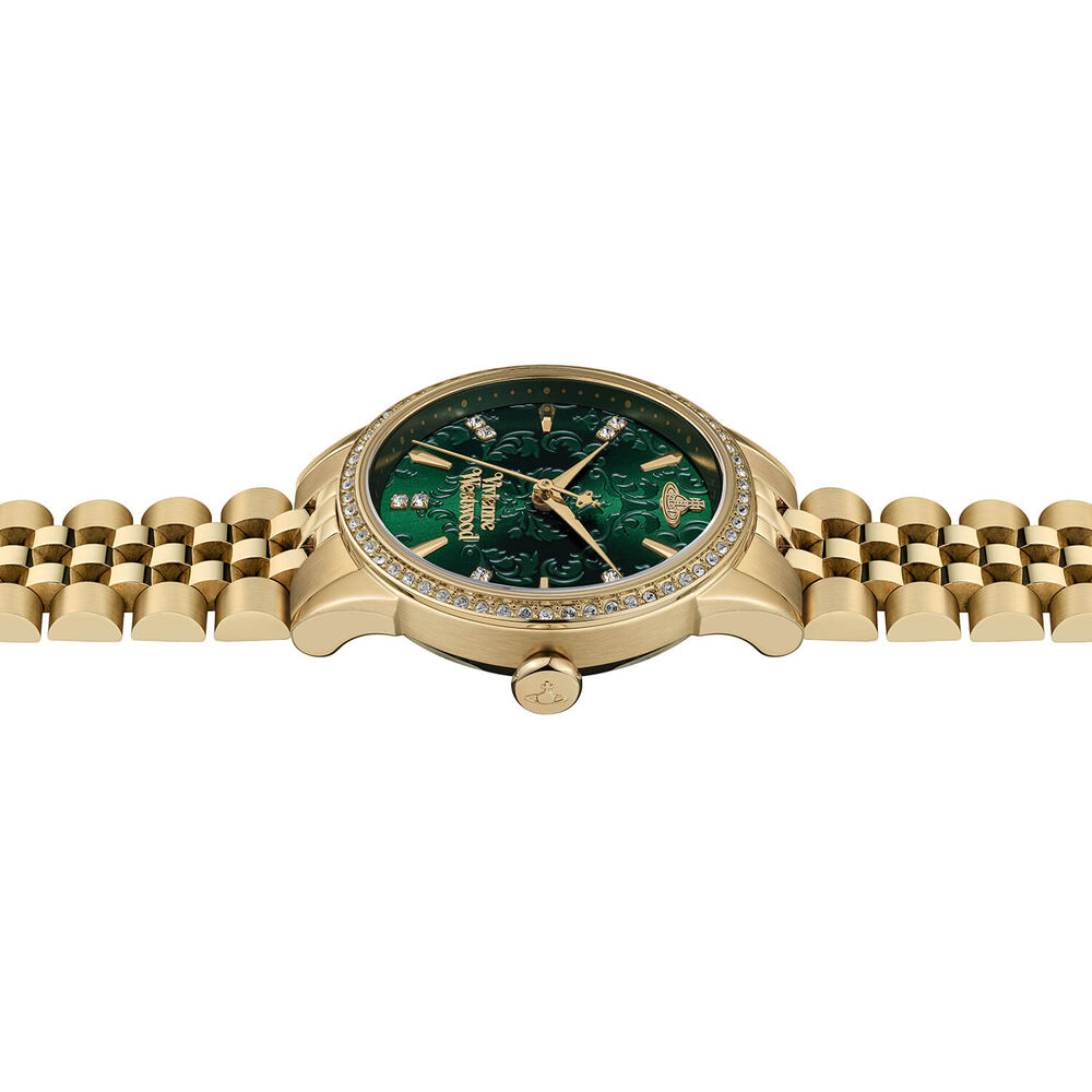 Vivienne Westwood Little Wallace 32mm Green Dial Gold Steel Bracelet Watch image number 3